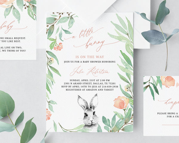Bunny Baby Shower Invitation Template, Printable A Little Bunny Baby Shower Invitation Set, Easter, Instant Download, Templett, B39
