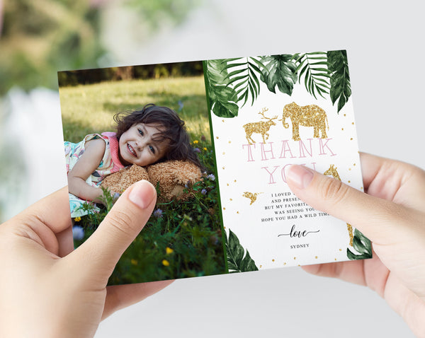 Two Wild Thank You Card Template, Wild 2nd Birthday Thank You Photo Card, Wild Animals Themed Birthday Card, Instant Download, Templett