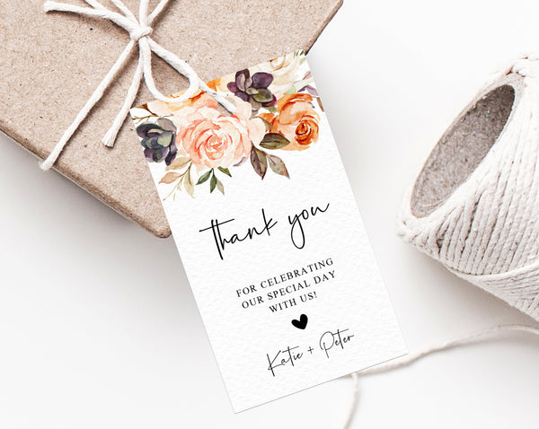 Fall Wedding Favor Tag Template, Printable Thank You Tag, Wedding Favor Label, Warm Floral Wedding Gift Tags, Templett, W51