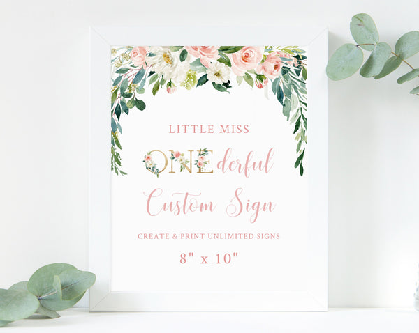 Editable Miss Onederful Custom Sign Template, DIY Printable Unlimited Signs, One-derful Birthday, Create Your Own 8" x 10", Templett, B09