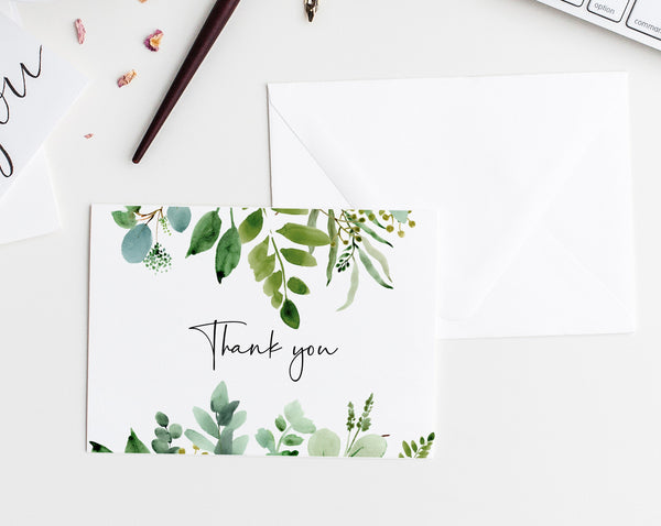 Greenery Thank You Card Template, Printable Baby Shower Thank You Tent Card, Wedding Thank You Card,Instant Download, Templett, B48, W48