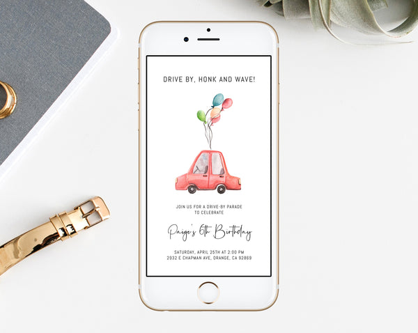 Drive By Birthday Parade Phone Invitation, Drive-By Text Invite, Social Distancing, Digital File, Instant Download, Templett