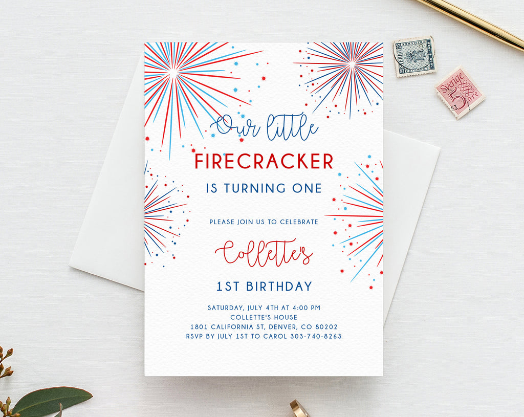 4th of July Birthday Invitation Template, Printable Little Firecracker | paperandthings 4th-of-july-birthday-invitation-template-printable-little-firecracker-paperandthings