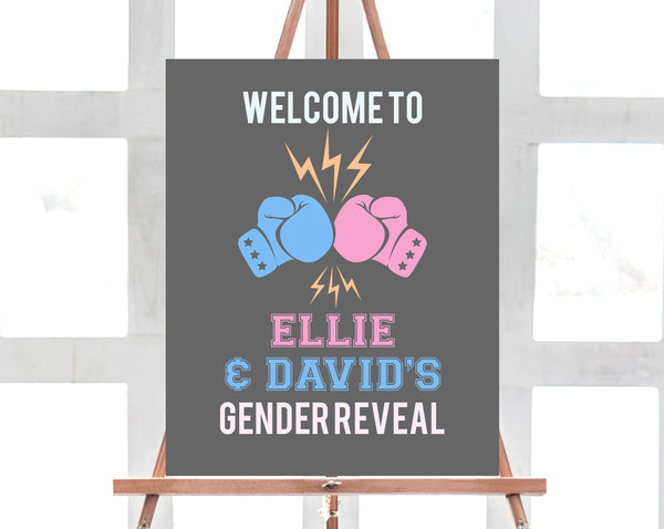 Boxing Gender Reveal Welcome Sign Template, Printable Gender Reveal Sign, Blue Or Pink Welcome Sign, Templett