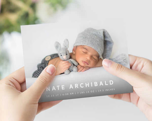 Photo Birth Announcement Card Template, Printable Introducing Newborn Baby Cards Digital File, 5x7 Photo Card Instant Download, Templett