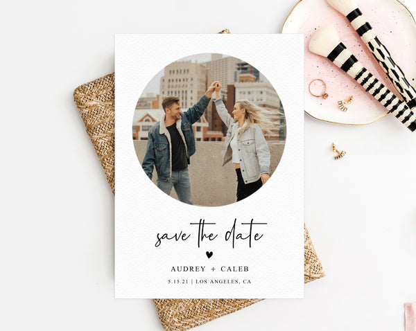 Photo Save the Date, Save the Date with Pictures Template, Printable Save the Date Card, Engagement Photo Save the Dates, Templett, W50