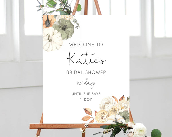 Fall Bridal Shower Welcome Sign Template, Printable Pumpkin Bridal Shower Welcome Sign, Wedding Countdown, Templett, B35, W55