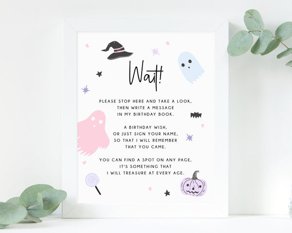 Pastel Halloween Party Guestbook Sign, Printable Halloween Birthday Decoration, Birthday Book Sign, Birthday Wish, Templett, B24
