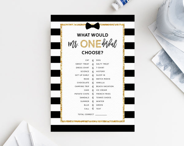 Mr. Onederful Birthday This or That Game Template, Printable Onederful 1st Birthday Game, What Will The Birthday Boy Choose, Templett, B02