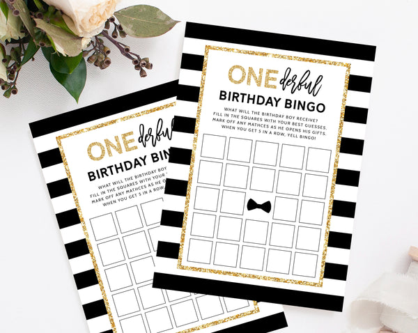 Mr. Onederful Birthday Bingo Game Template, Printable Mister Onederful 1st Birthday Game, First Birthday Bingo, Templett, B02