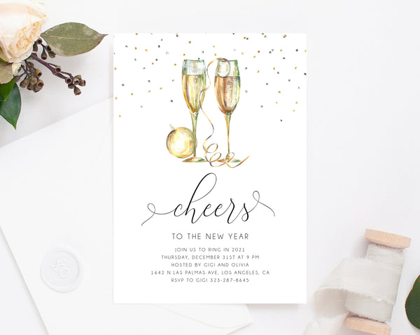 New Years Eve Party Invitation Template, Gold New Years Invitation, Printable NYE Invite, Editable Party Invitations, Holidays, Templett