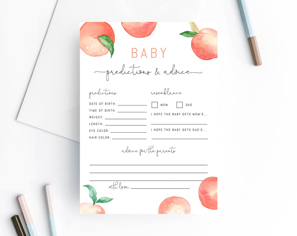 Peach Baby Predictions and Advice Template, Printable Peach Themed Adv |  paperandthings