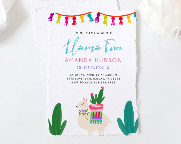 A Whole Llama Fun Birthday Invitation Template, Printable Llama Fiesta Invitations, Fiesta Llama Birthday Invite, Templett, B31