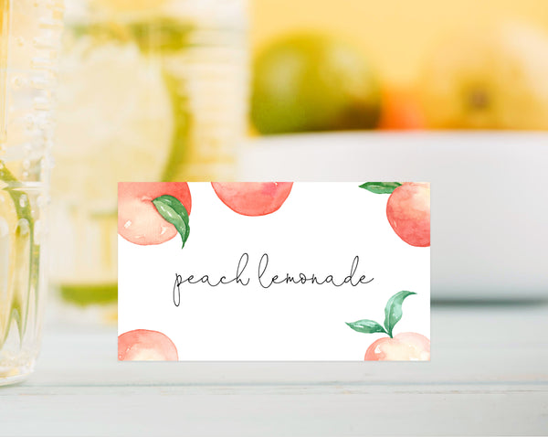 Peach Baby Shower Place Card Template, Peach Themed Food Labels Sign, Peach Baby Shower Tent Cards & Flat Cards, Templett, B15