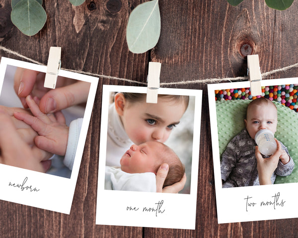 First Year Photos Banner Template, Printable First Birthday Monthly Photo Banner, 12 Months Photos, Instant Download Templett
