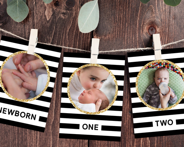 First Year Photos Banner Template, Printable First Birthday Monthly Photo Banner, 12 Months Photos, Mr. Onederful, Templett, B02