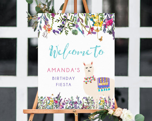 A Whole Llama Fun Welcome Sign Template, Printable Fiesta Themed Party Welcome Sign, Llama Birthday Signs, Editable, Templett, B31