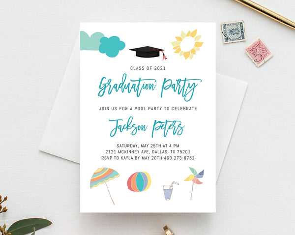 Graduation Pool Party Invitation Template, Printable Birthday Pool Party Invite, Editable Pool Party Bachelorette Invite, Templett