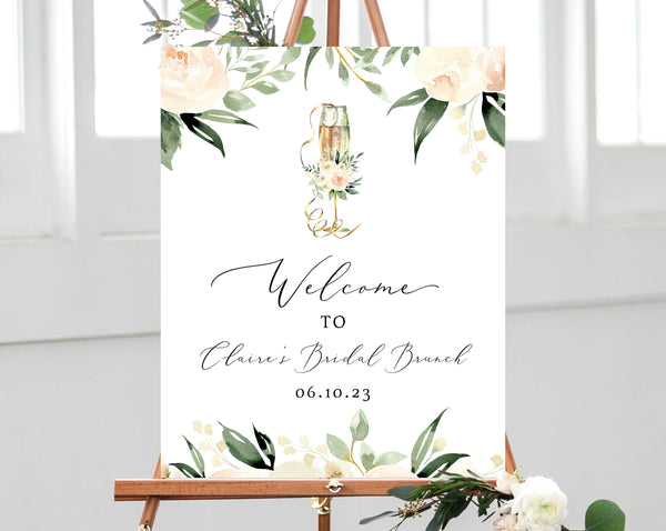 Peach Floral Bridal Brunch Welcome Sign Template, Peach Bridal Shower Welcome Sign Printable, Instant Download, Templett, W41