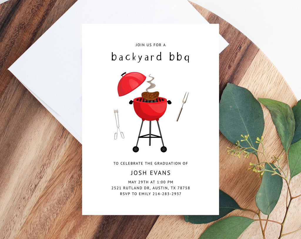 BBQ Party Invitation Template, Summer Graduation Invitation, Printable | paperandthings bbq-party-invitation-template-summer-graduation-invitation-printable-paperandthings