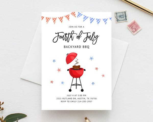 4th of July BBQ Party Invitation Template, Printable Independence Day Party Invitation, Editable Backyard BBQ Invite, Templett