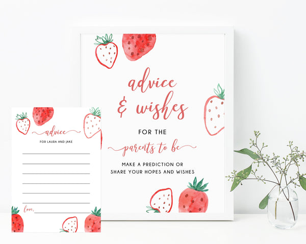 Berry Advice and Wishes Sign Template, Printable Strawberry Themed Advice For Parents To Be, Berry Advice Notes, Templett, B49
