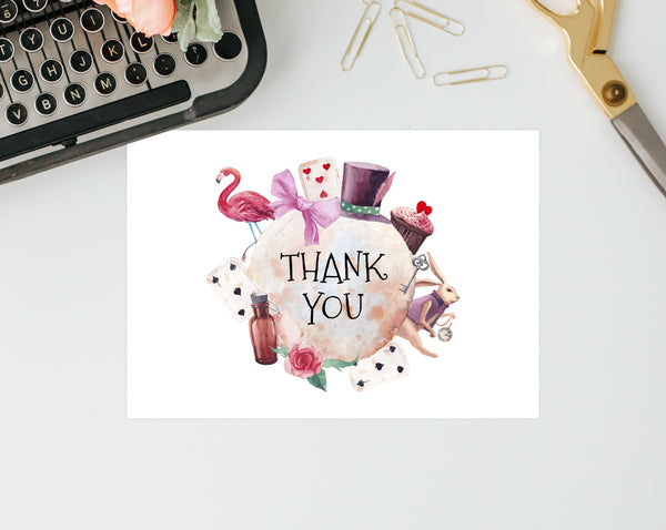 Alice In Onederland Thank You Card Template, Printable 1st Birthday Thank You Tent Card, Instant Download, Templett