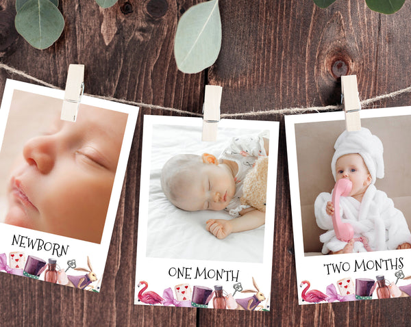 First Year Photos Banner Template, Printable Onederland Monthly Photo Banner, 12 Months Photos, Instant Download Templett