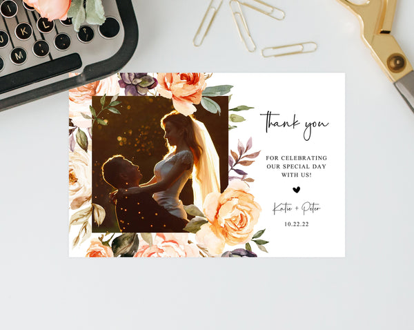 Rustic & Nude Photo Thank You Card Template, Wedding Thank You Card, Thank You Card With Photo, W51