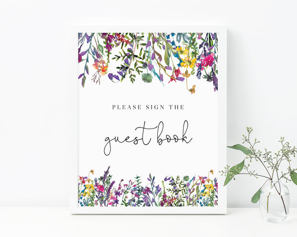 Wild Flowers Guest Book Sign Template, Spring Bridal Shower Guest Book Sign, Printable Colorful Floral Baby Shower Guest Book Sign, B16