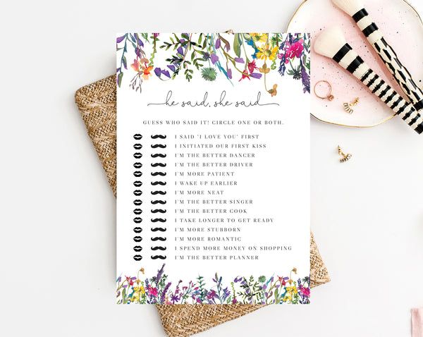 He Said She Said Bridal Shower Game Template, Guess Who Said It, Printable Game, Instant Download, Templett, B16