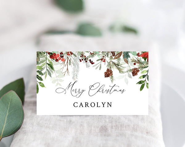 Christmas Party Place Cards, Christmas Themed Escort Card, Christmas Dinner Seating Cards, Table Decor, Instant Download, Templett, W46, B46