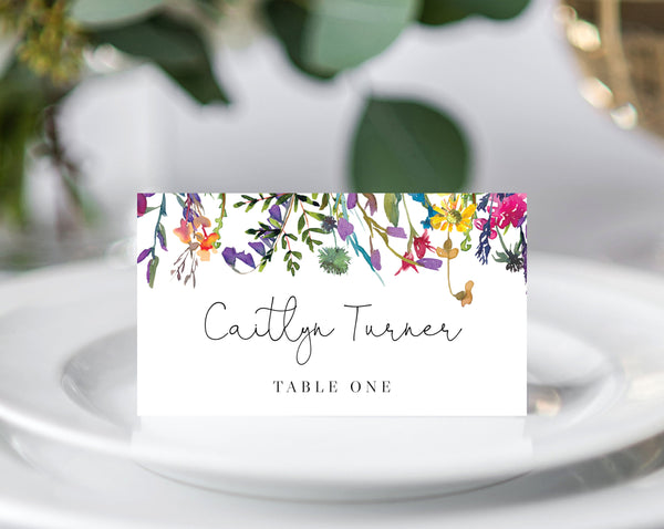 Wild Flowers Place Cards, Seating Card, Wedding Table Cards, Baby Shower, Instant Download, Spring Flowers Placecards, Templett, B16