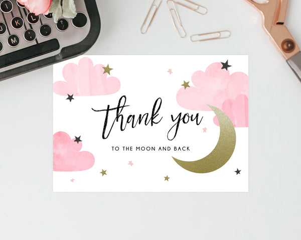 Two The Moon Thank You Card Template, Printable Birthday Thank You Card, 2nd Birthday, Instant Download, Templett