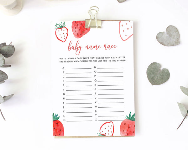 Berry Baby Name Race Game Template, Strawberry Baby Shower Game, Printable Strawberry Alphabet Game, Instant Download, Templett, B49