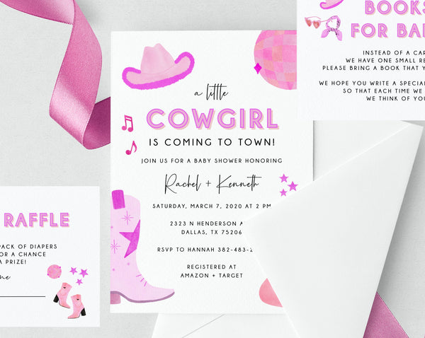 Space Cowgirl Baby Shower Invitation Template, Printable Cowgirl Baby Shower Invitation, Disco Themed Party, Templett, B55
