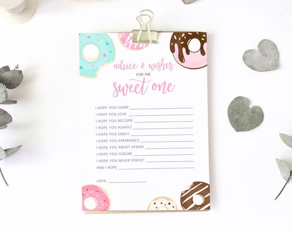 Donut Grow Up Birthday Advice and Wishes Template, PrintableSweet One Birthday Game, Wishes For The 1 Year Old, Templett