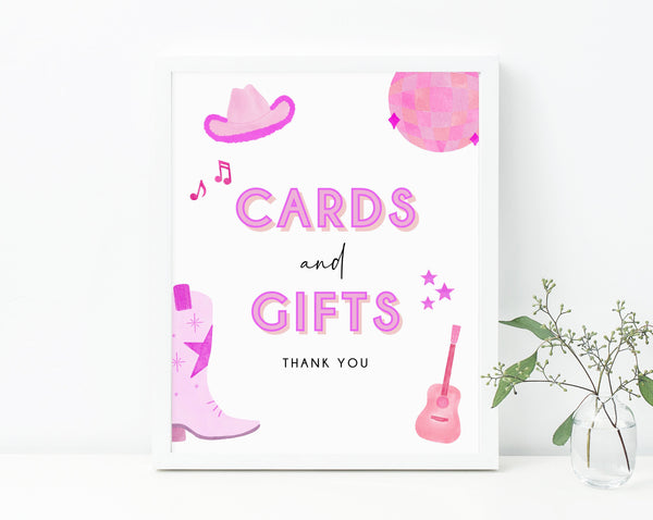 Space Cowgirl Cards and Gifts Sign Template, Cowgirl Gifts Sign, Editable First Birthday Gifts and Cards Sign, Templett, B55