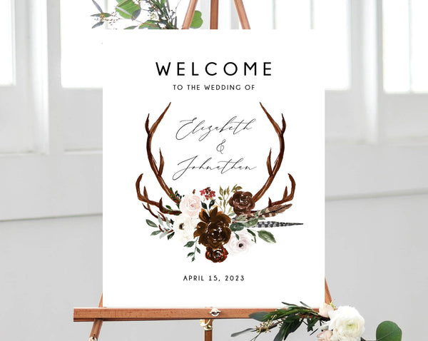 Burgundy Boho Chic Wedding Welcome Sign Template, Burgundy Welcome to the Wedding Printable, Welcome Board, Instant Download, Templett, W54