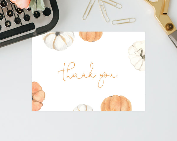 Pumpkin Thank You Card Template, Printable Fall Birthday Thank You Card, Pumpkin Birthday Digital File, Instant Download, Templett, B35