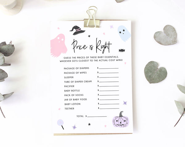 Pastel Halloween Baby Shower Game Template, Halloween Themed Price Is Right Game, Instant Download, Halloween Themed, Templett, B24