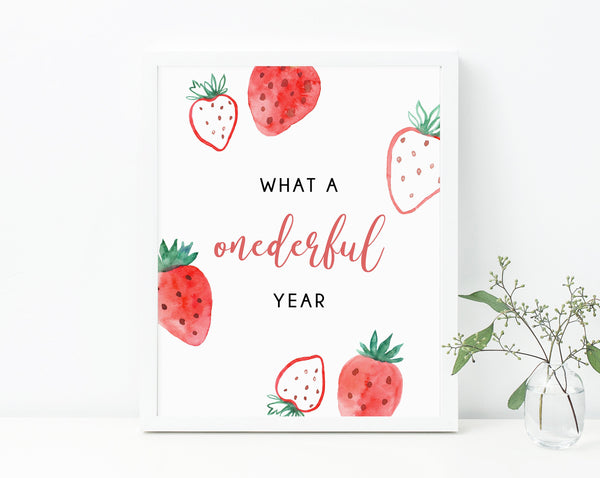 What A Onederful Year Sign, Strawberry Themed Birthday, Berry Sweet, B49