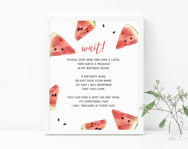 Watermelon Birthday Guestbook Sign, Watermelon Themed Book Signing Sign, Summer First Birthday Guest Book Sign