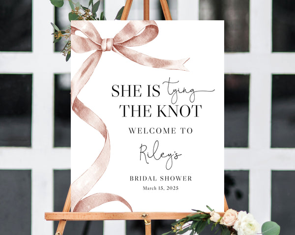 She's Tying The Knot Bridal Shower Welcome Sign Template, The Knot Bridal Shower Welcome Sign, Bow Themed, Instant Download, Templett