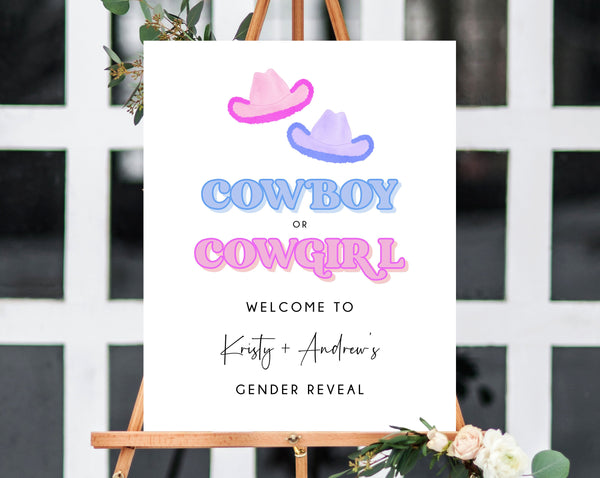 Cowboy or Cowgirl Welcome Sign Template, Printable Cowboy Themed Party Welcome Sign, Gender Reveal Signs, Editable, Templett, B55