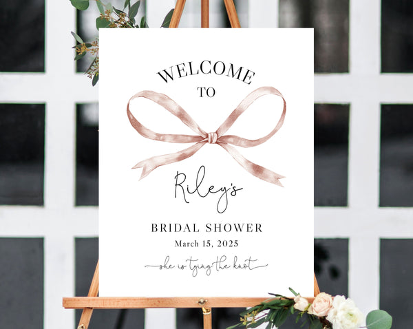 She's Tying The Knot Bridal Shower Welcome Sign Template, The Knot Bridal Shower Welcome Sign, Bow Themed, Instant Download, Templett