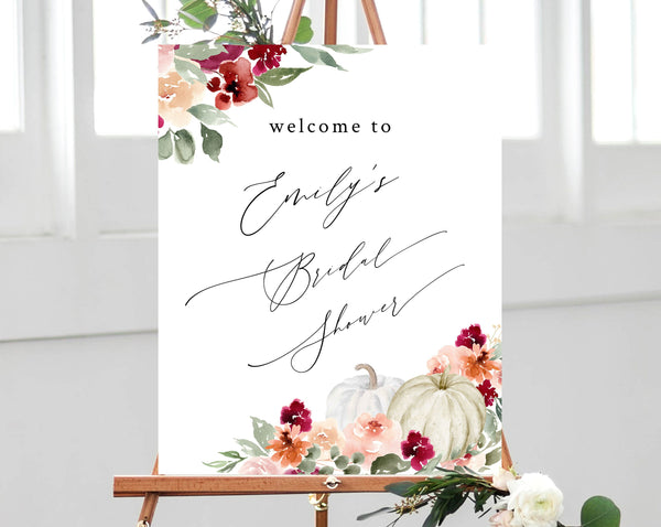 Burgundy & Blush Floral Bridal Shower Welcome Sign Template, Fall In Love Bridal Shower Welcome Sign, Instant Download, Templett, W45