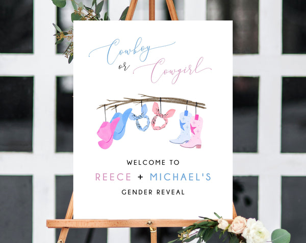 Cowboy or Cowgirl Welcome Sign Template, Printable Cowboy Themed Party Welcome Sign, Gender Reveal Signs, Editable, Templett, B55