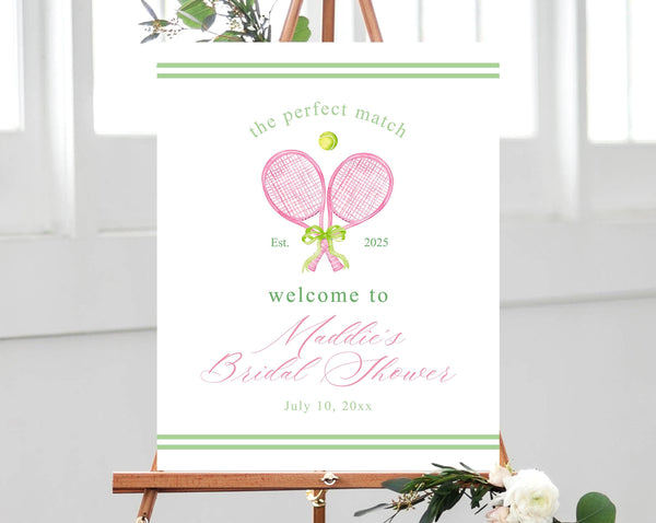 Perfect Match Bridal Shower Welcome Sign Template, Tennis Theme Welcome Sign, Tennis Match Welcome Sign, Instant Download, Templett