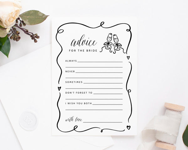 Printable Advice For The Bride, Champagne Theme Bridal Shower Game, Advice and Well Wishes, Pop The Champagne Bridal Shower, Templett